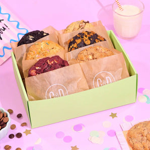 6 x New York Cookies, The Thank You Box by Crumbs & Doilies featuring six assorted freshly baked cookies in a gift box.